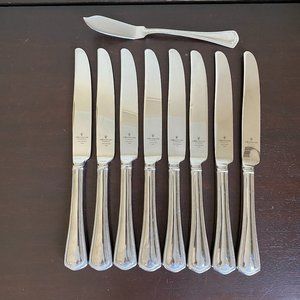 Waterford Somerset Stainless Glossy Silverware Flatware 8 Dinner Knives 1 Butter